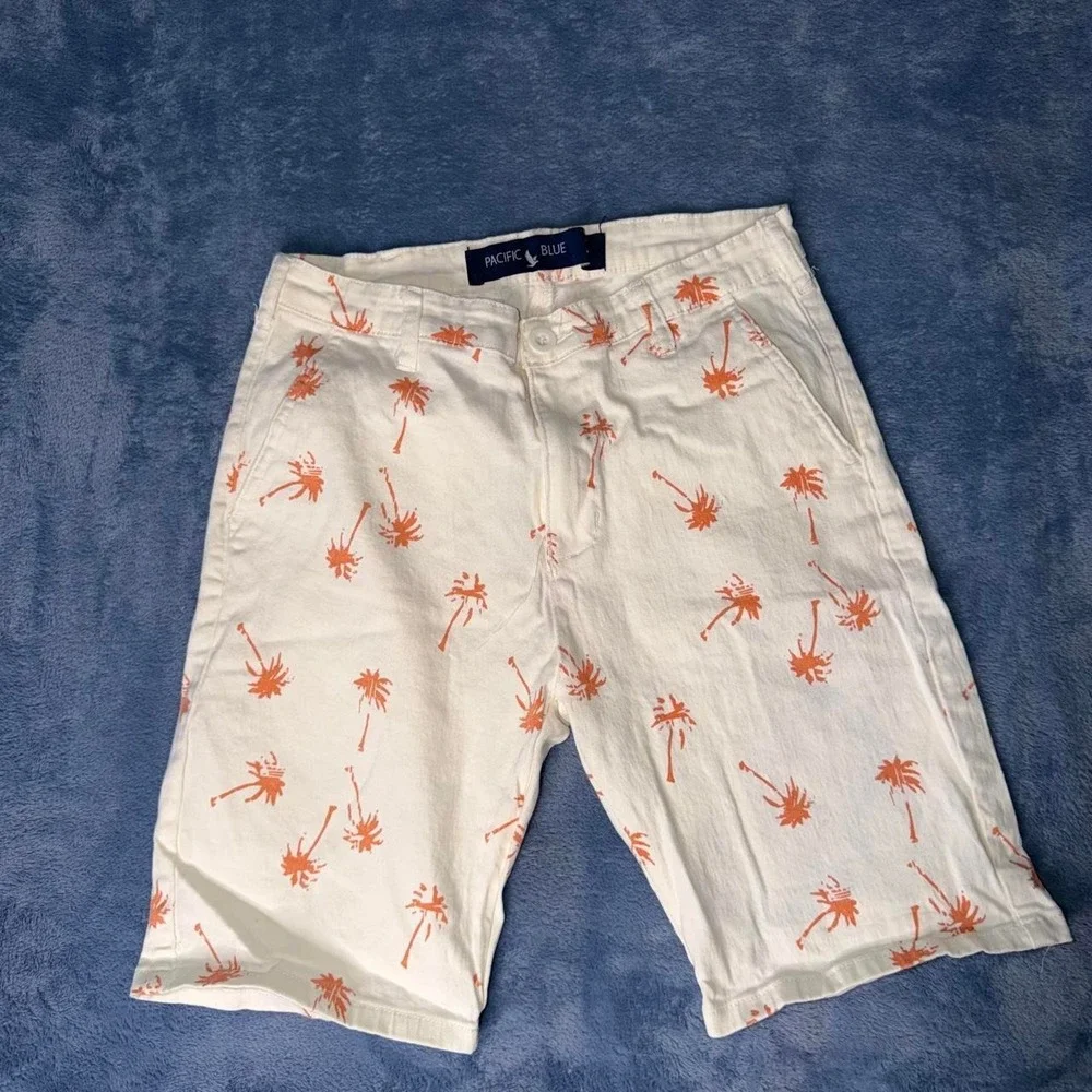 Cifun Blue white shorts with orange palm tree print